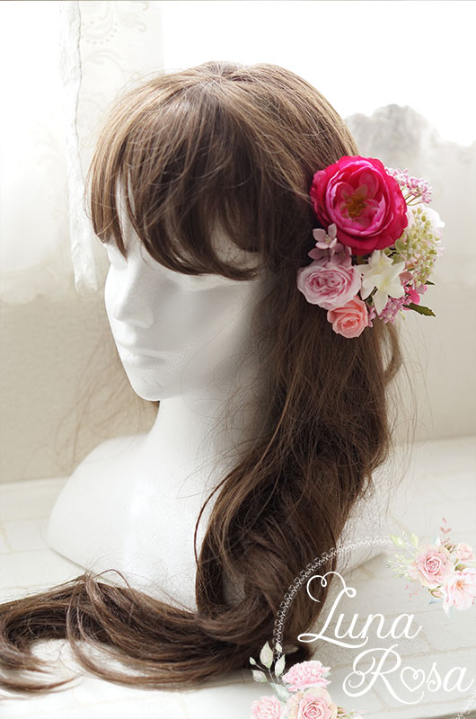 ピンクのバラとアスチルベのヘッドパーツ