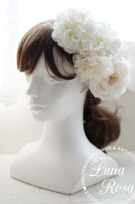 白無垢に合わせて♡和装用のプリザーブドフラワー＆造花のヘッドドレス